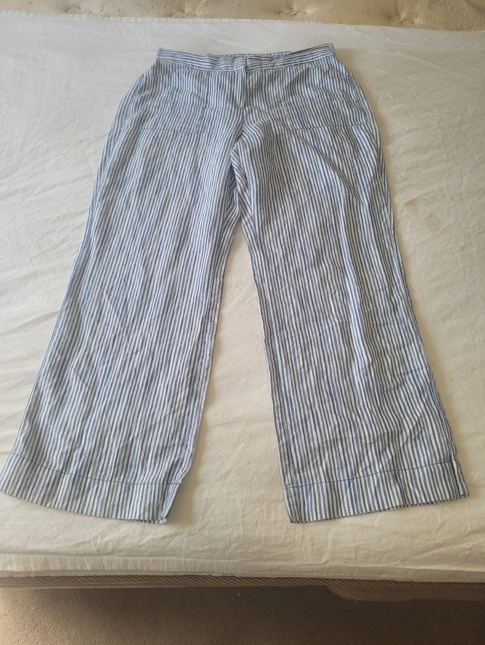 CHICO’S 100% Linen Wide Leg Pants Womens Size 2 Coastal Nautical Resort Striped